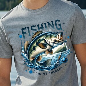 La pesca è la mia terapia PNG, design di sublimazione Download digitale Divertente pescatore PNG Design digitale, design maglietta da pesca, felpa con cappuccio da pesca PNG