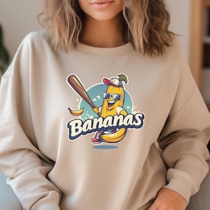 Let's Go Bananen Baseball PNG Sport Mannschaft Maskottchen Lustige Banane Spielen Baseball Sublimation Digitaler Download Druckbare Shirt Bekleidung 2 x PNGs