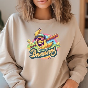 Let's Go bananes baseball PNG équipe sportive mascotte banane drôle jouant au baseball sublimation téléchargement numérique chemise imprimable vêtements 2 fichiers PNG