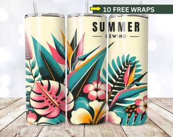 Retro Floral Tumbler Wrap: Boho Spring Flowers, 20oz Sublimation Design (Digital Download