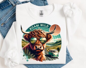 Summer Highland Cow PNG: Retro Beach Shirt Design (Digital Download)