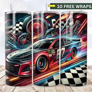 Rennwagen Tumbler Wrap, Sportwagen Tumbler Stock Car 20 Unzen Tumbler Sublimationsdesign, Rennwagen gerader Tumbler Wrap Sofortiger Download PNG