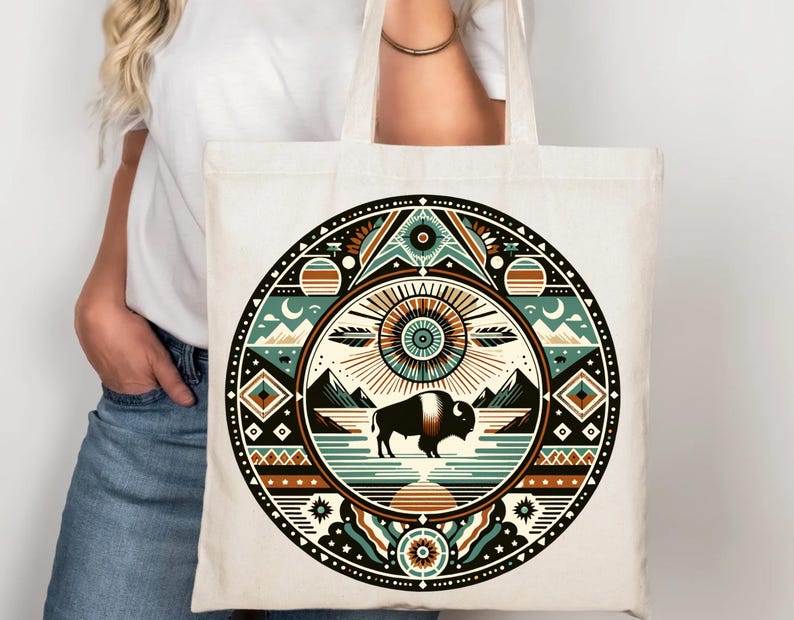 Indigenous Art Round PNG, Native American Design instant digital download, tribal clipart, American Indian sublimation design, buffalo png