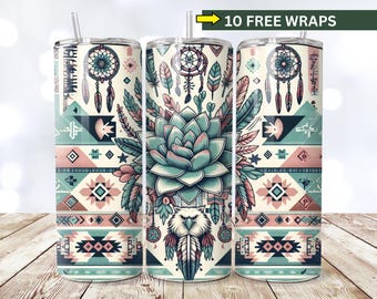 Boho Western Aztec Tumbler Wrap, 20 oz Tumbler Sublimation Designs, Country Tumbler Wrap, Cactus Tumbler, Succulent PNG,Country Girl Tumbler