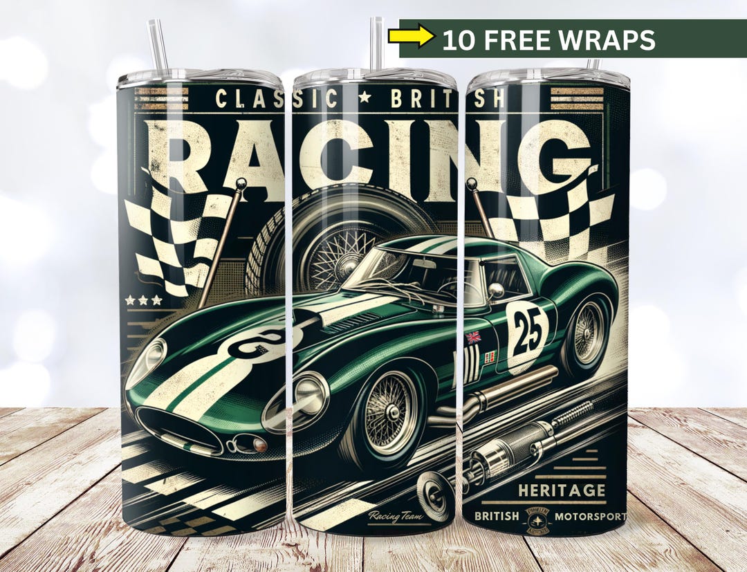 British Racing Car Tumbler Wrap: Retro Motorsport Design (digital ...