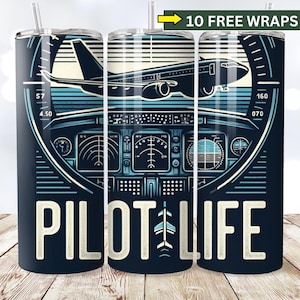 Envoltórios de copo fino de 20 oz para pilotos, envoltório de copo de piloto de painel de instrumentos de voo, design de sublimação de piloto, download instantâneo, piloto PNG