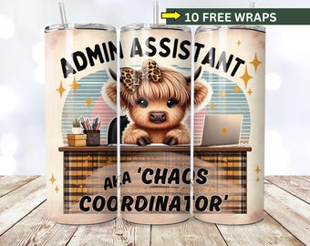 Admin Assistant Highland Cow Tumbler Wrap: Daily Affirmations (Digital Download)