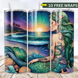 Sea Witch Tumbler Wrap, Dark Siren Ocean 20 Unze Skinny Sublimationsbecher Design, Night Beach Seashell Mermaid Scale Tumbler Wrap, SEAMLESS