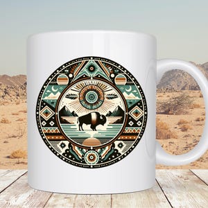 Indigenous Art Round PNG, Native American Design instant digital download, tribal clipart, American Indian sublimation design, buffalo png