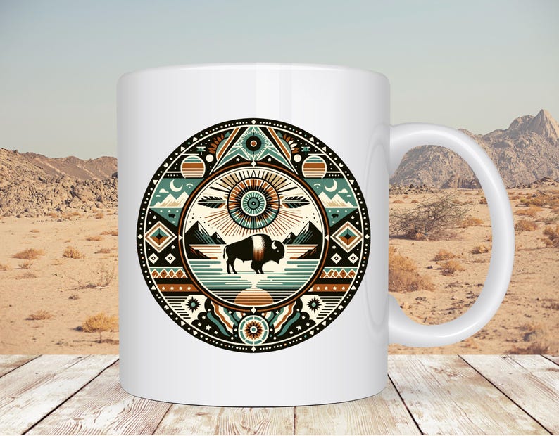 Indigenous Art Round PNG, Native American Design instant digital download, tribal clipart, American Indian sublimation design, buffalo png
