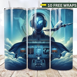 Envoltórios de copo fino de 20 onças para painel de instrumentos de voo de pilotos Envoltório de copo de piloto, design de sublimação de piloto, download instantâneo, piloto PNG