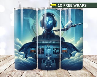 20oz skinny Tumbler Wraps voor piloten Flight Instruments Panel Pilot Tumbler Wrap, pilootsublimatieontwerp, direct downloaden, piloot, png