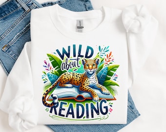 Wild About Reading PNG: Leopard Book Lover Design (Digital Download)