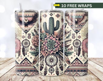 Boho Western Aztec Tumbler Wrap, 20 oz Tumbler Sublimation Designs, Country Tumbler Wrap, Cactus Tumbler, Succulent PNG,Country Girl Tumbler