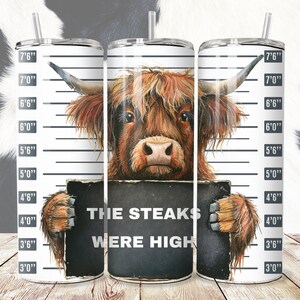 Funny Highland Cow Mugshot 20 oz Skinny Tumbler Wrap, Cow Sublimation Designs, Cow Lover,Steaks were high, Highland cow png,Digital Download