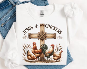 Jesus och kycklingar PNG: Sublimeringsdesign för kristen bondflicka (digital nedladdning)