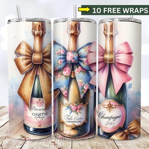 Watercolor Champagne Bottles with Coquette Bows | Social Club Watercolor Design | Preppy Design | Sublimation Design | Grandmillennial PNG