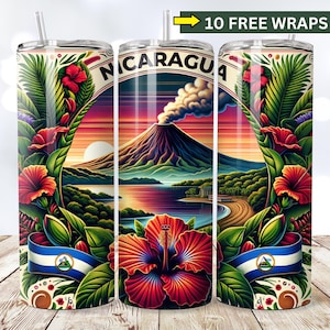 Envoltura para vaso de Nicaragua, envoltura delgada para vaso de 20 oz, vaso, descarga digital PNG, PNG sin costuras para sublimación o envolturas, bandera de Nicaragua