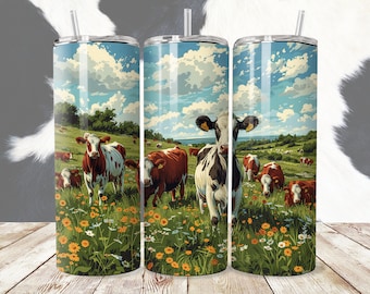 Cow 20oz Tumbler Wrap, Cattle grazing 20 oz Quencher Tumbler Sublimation Design, Farming Tumbler PNG, Cows Tumbler Wrap, farmer png