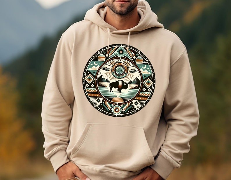 Indigenous Art Round PNG, Native American Design instant digital download, tribal clipart, American Indian sublimation design, buffalo png