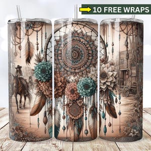 Boho Dreamcatcher Floral Tumbler Wrap, Dream Catcher 20 oz Skinny Sublimation Tumbler Design, Floral Boho Sublimation Design PNG, Cowgirl PNG