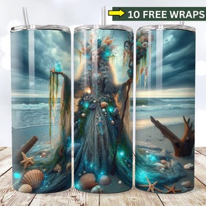 Sea Witch Tumbler Wrap, Dark Siren Ocean 20 Unze Skinny Sublimationsbecher Design, Night Beach Seashell Mermaid Scale Tumbler Wrap, SEAMLESS