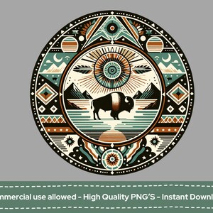 Indigenous Art Round PNG, Native American Design instant digital download, tribal clipart, American Indian sublimation design, buffalo png