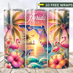 Florida State Tumbler Wrap png, NAHTLOSER 20 Unzen Tumbler Wrap, dünnes 20 Unzen Tumble Design, sofortiger Download, Florida Urlaub, Florida PNG