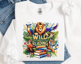 Wild About Reading PNG: Jungle Animals Sublimation Design (Digital Download)