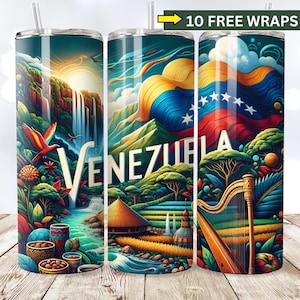 Venezuela Tumbler Wrap 20 oz, Venezuela Flag Tumbler PNG, Patriotic Skinny Tumbler Sublimation, Venezuela PNG, 20oz Tumbler Wraps Venezuela