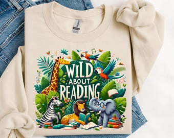 Wild About Reading PNG: Jungle Animals Sublimation Design (Digital Download)