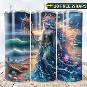 Sea Witch Tumbler Wrap, Dark Siren Ocean 20 Unze Skinny Sublimationsbecher Design, Night Beach Seashell Mermaid Scale Tumbler Wrap, SEAMLESS