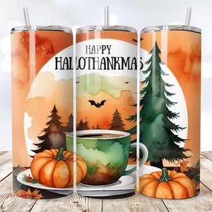 Happy Hallothanksmas 20 oz Skinny Tumbler Halloween PNG, Sublimation Design DIGITAL, Christmas png, Thanksgiving PNG, Funny Holiday Design