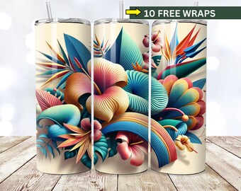 Retro Floral Tumbler Wrap: 20oz Skinny Sublimation Design (Digital Download)