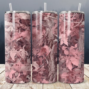 Camo Jagd Pink Tumbler Wrap, 20 Unze gerader Tumbler Wrap PNG, Baum Camouflage Jagd Sublimationsbecher Design, rustikaler Jäger nahtlos