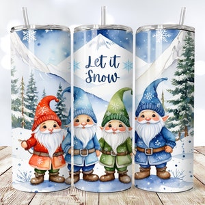 Let It Snow Gnome Skinny Tumbler Wrap SEAMLESS Christmas Gnome Sublimation Tumbler Design Template, Digital Download, Snowflake PNG design