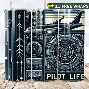 Envoltórios de copo fino de 20 oz para pilotos, envoltório de copo de piloto de painel de instrumentos de voo, design de sublimação de piloto, download instantâneo, piloto PNG