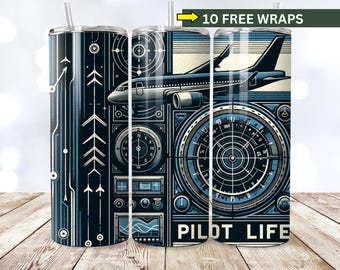 20oz skinny Tumbler Wraps voor piloten, Flight Instruments Panel Pilot Tumbler Wrap, pilootsublimatieontwerp, direct downloaden, piloot, png