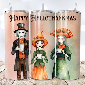 Happy Hallothanksmas 20 oz Skinny Tumbler Halloween PNG, Sublimation Design DIGITAL, Christmas png, Thanksgiving PNG, Funny Holiday Design