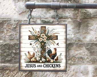 Jesus och kycklingar PNG: Sublimeringsdesign för kristen bondflicka (digital nedladdning)