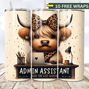 Assistant administratif gobelet PNG, téléchargement numérique, gobelet d'emballage PNG, gobelet affirmations quotidiennes sublimation verre maigre 20 Oz PNG