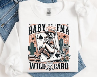 Retro Western Cowgirl Skeleton PNG: Wild Card Sublimation Design (Digital Download