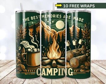 Camping Memories 20oz Tumbler Wrap: Seamless Sublimation Design (PNG File)