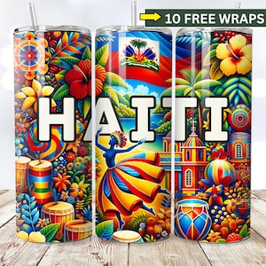 Emballage de verre haïtien, emballage de verre de 20 oz sans couture, conception numérique d'Haïti, drapeau d'Haïti PNG, art de la fierté haïtienne, Haïti Tumbler, téléchargement immédiat