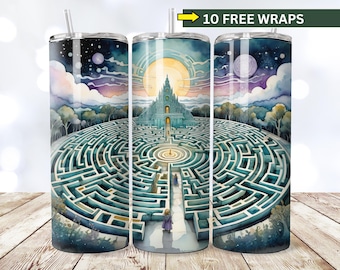 Labyrinth Tumbler PNG, SEAMLESS 20oz Skinny Tumbler Sublimation Design, Classic Movie Tumbler Wrap, png File INSTANT Digital Download
