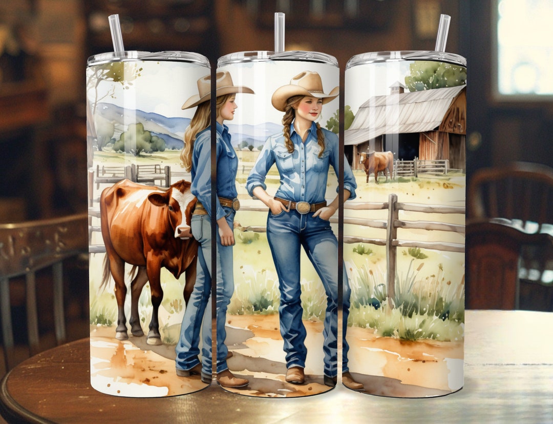 Western Ranch Cowgirl Tumbler Wrap Png, SEAMLESS 20oz Skinny ...