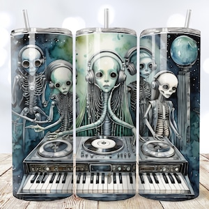 Jaren 90 hiphop beker wrap NAADLOZE hiphop halloween, hiphop png, dj cadeau, halloween muziek beker wrap, skelet hoofdtelefoon, dansend skelet