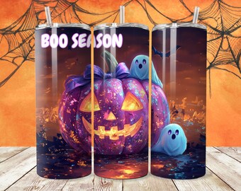 Boo Season Pink Halloween Tumbler Wrap,SEAMLESS Neon 20 oz Tumbler Sublimation Design,Pumpkin Tumbler Wrap,Retro Ghost Halloween Tumbler Png