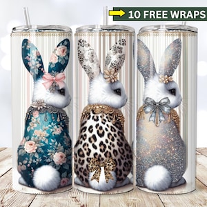 Cute Coquette Easter Bunny Tumbler Wrap, 20oz Skinny Easter Tumbler PNG Sublimation Design, Grandmillenial Easter Digital Download