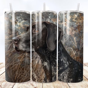 Envoltura para vaso sin costuras para perro de caza Braco alemán, envoltura para vaso recta de 20 oz PNG, envoltura para vaso de camuflaje, sublimación de caza, GSP